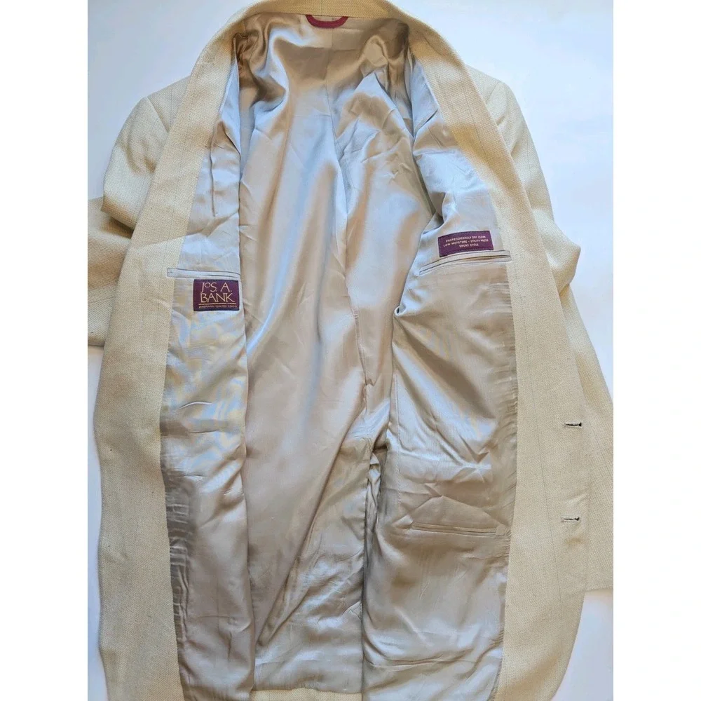 Jos A Bank Mens Blazer Sports Coat 41L Cream Made in USA Vintage 2 Button Check